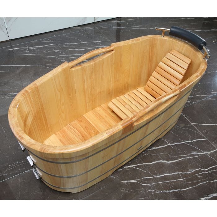 ALFI brand AB1163 61'' Free Standing Wooden BathTub with Headrest Bathtub ALFI Brand 
