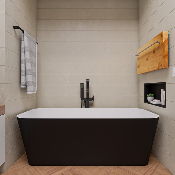 ALFI brand AB9952BM 67" Black & White Matte Rectangular Solid Surface Resin Soaking Bathtub Bathtub ALFI Brand 