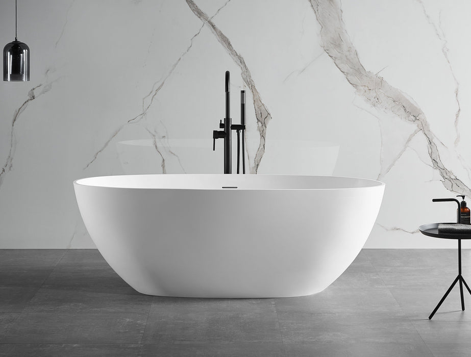 ALFI brand AB9975 59" White Oval Solid Surface Resin Soaking Bathtub Bathtub ALFI Brand 