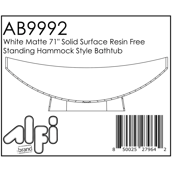 ALFI brand AB9992 White Matte 71" Solid Surface Resin Free Standing Hammock Style Bathtub Bathtub ALFI Brand 