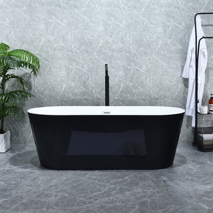 Altair - Kaprun 63" x 30" Flatbottom Freestanding Acrylic Soaking Bathtub in Glossy Black with Drain and Overflow Bathtub Altair 