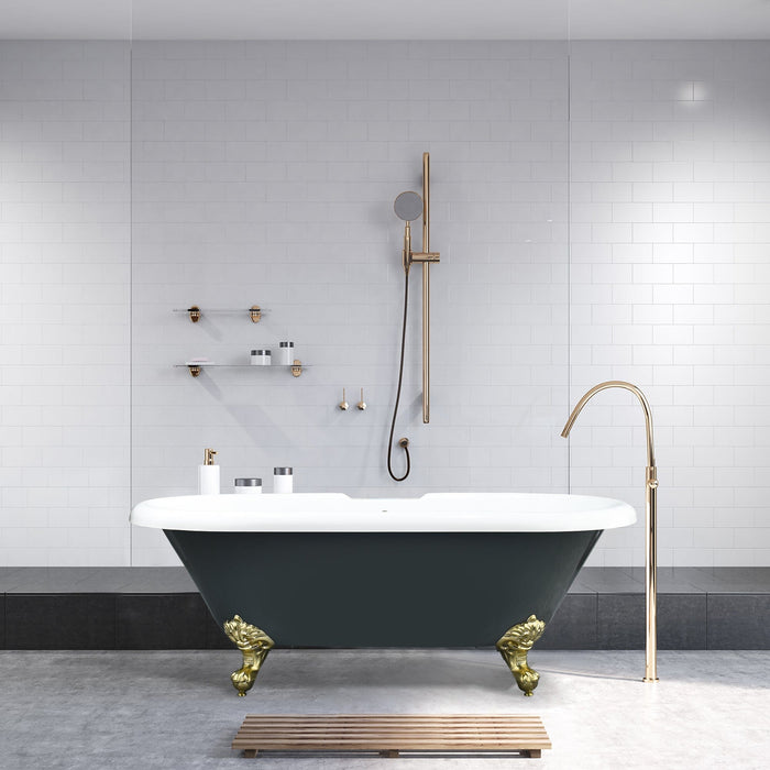 Altair - Kerta 67" x 29" Acrylic Clawfoot Soaking Bathtub in Glossy Gray with Brushed Brass Drain and Overflow Bathtub Altair 