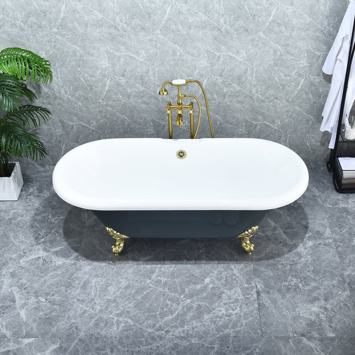 Altair - Kerta 67" x 29" Acrylic Clawfoot Soaking Bathtub in Glossy Gray with Brushed Brass Drain and Overflow Bathtub Altair 