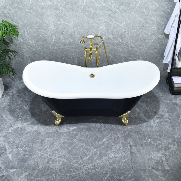 Altair - Porva 69" x 29" Acrylic Clawfoot Soaking Bathtub in Glossy Black with Brushed Brass Drain and Overflow Bathtub Altair 