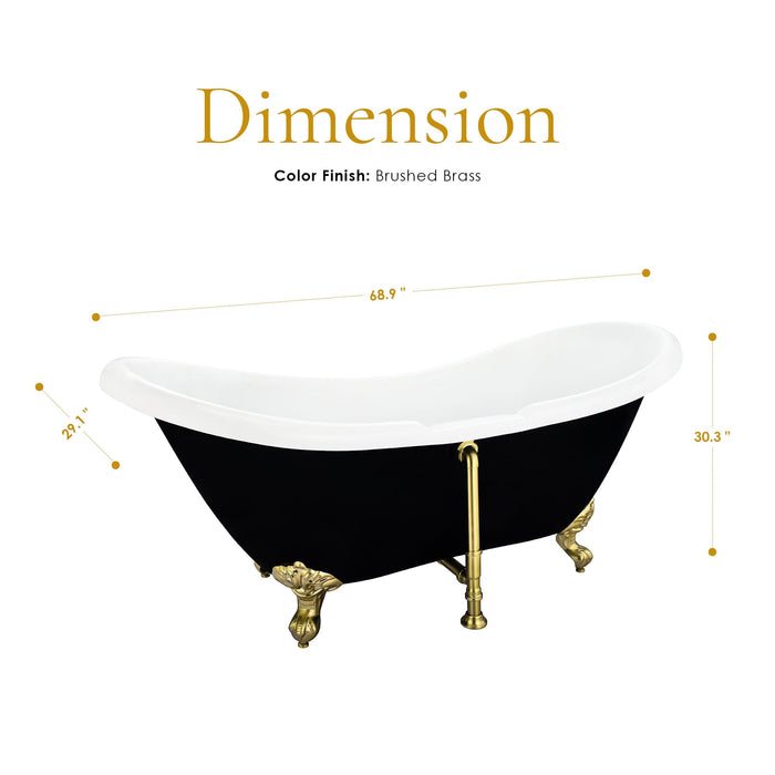 Altair - Porva 69" x 29" Acrylic Clawfoot Soaking Bathtub in Glossy Black with Brushed Brass Drain and Overflow Bathtub Altair 