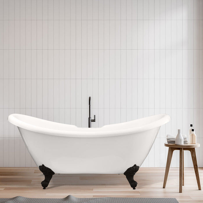 Altair - Porva 69" x 29" Acrylic Clawfoot Soaking Bathtub in Glossy White with Matte Black Drain and Overflow Bathtub Altair 