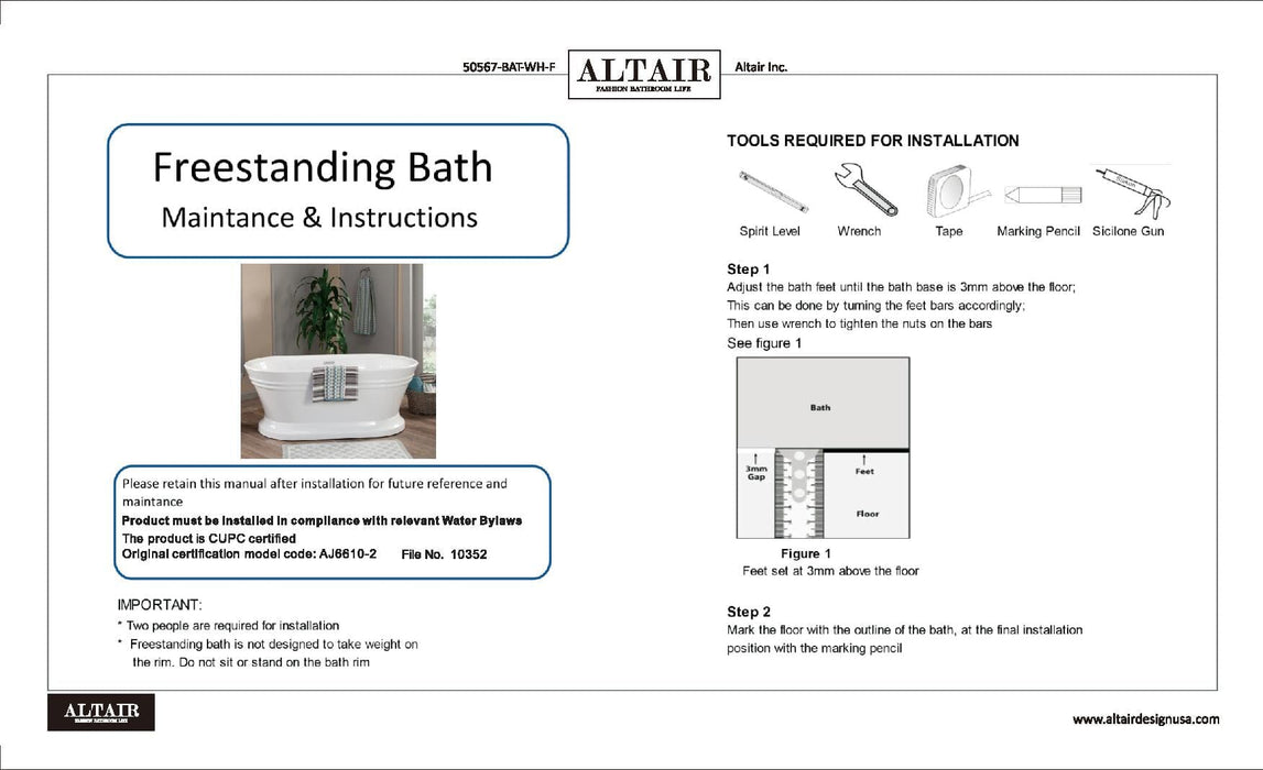 Altair - Solace 67" x 31" Freestanding Soaking Acrylic Bathtub Bathtub Altair 