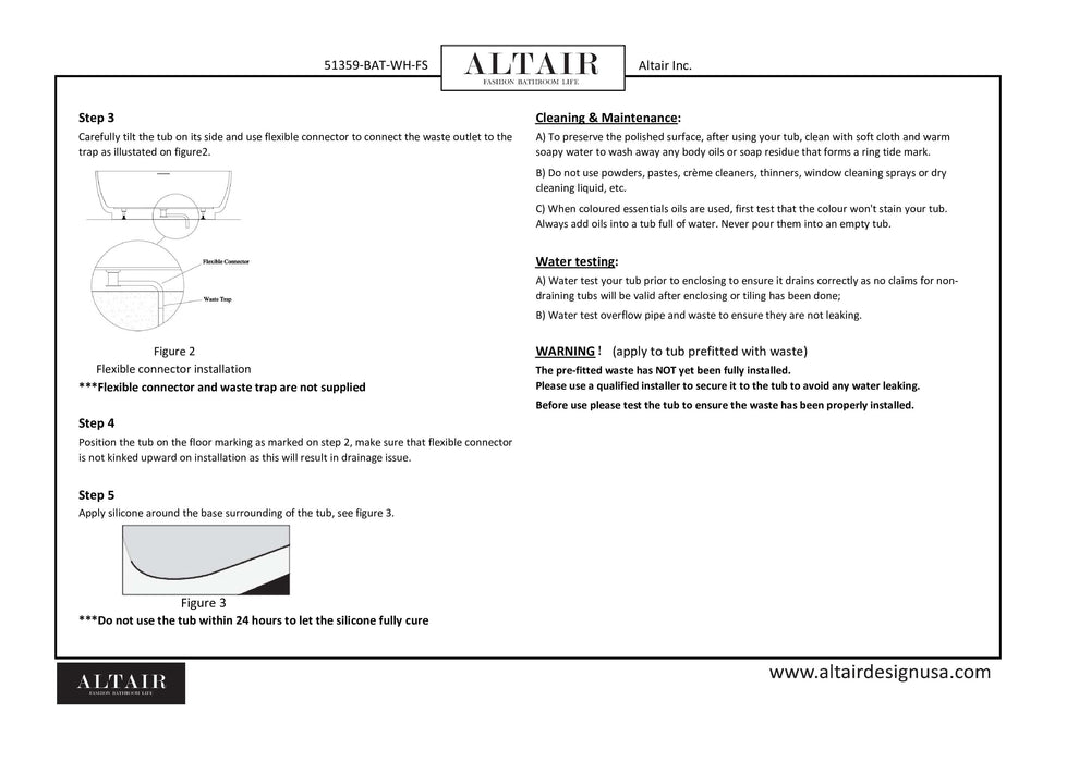Altair - Terrak 59" x 28" Flatbottom Freestanding Acrylic Soaking Bathtub in Glossy White with Drain and Overflow Bathtub Dreamy Tubs 