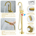 Assens Double Lever Handle Freestanding Floor Mounted Tub Filler with Handshower in Brushed Gold Bathtub Faucet Altair 