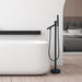 Brulon Double Knob Handle Freestanding Floor Mounted Tub Filler with Handshower in Matte Black Bathtub Faucet Altair 