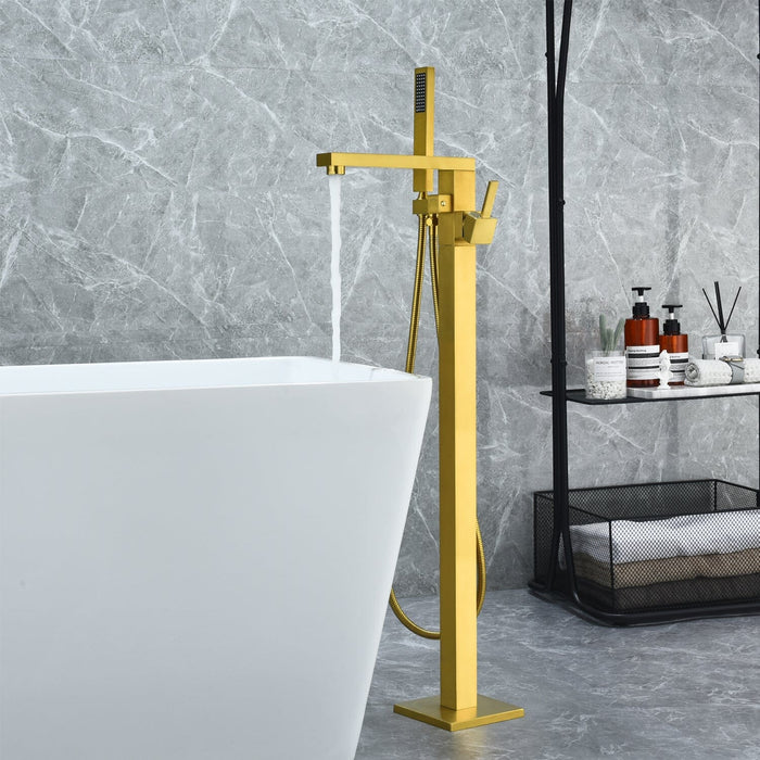 Campia Single Lever Handle Freestanding Floor Mounted Tub Filler with Handshower in Brushed Gold Bathtub Faucet Altair 