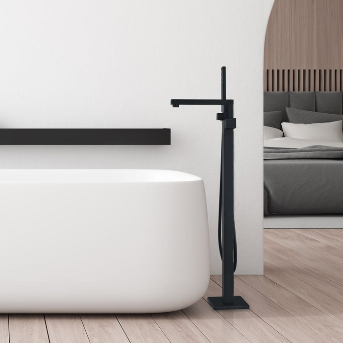 Campia Single Lever Handle Freestanding Floor Mounted Tub Filler with Handshower in Matte Black Bathtub Faucet Altair 