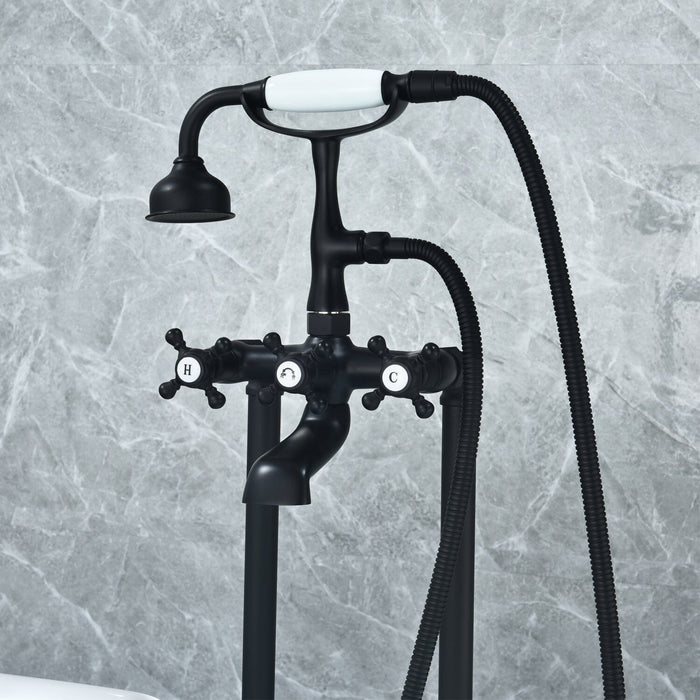 Forcé Vintage Style Cross Handle Claw Foot Floor Mounted Tub Filer with Handshower in Matte Black Bathtub Faucet Altair 