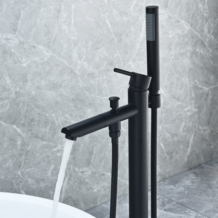 Larod Single Lever Handle Freestanding Floor Mounted Tub Filler with Handshower in Matte Black Bathtub Faucet Altair 
