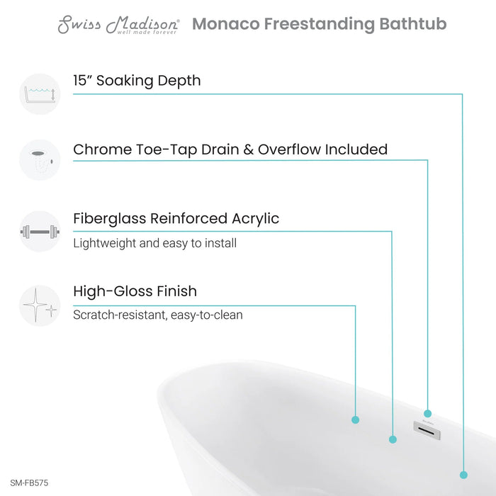 Monaco 67" Freestanding Bathtub Bathtub Swiss Madison 
