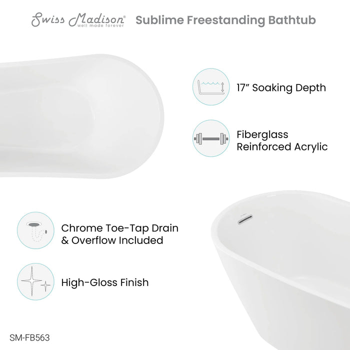 Sublime 60" Single Slipper Freestanding Bathtub Bathtub Swiss Madison 
