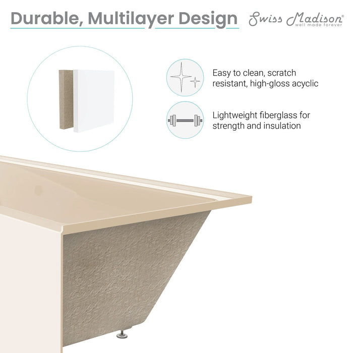 Voltaire 54" X 30" Left-Hand Drain Alcove Bathtub with Apron in Bisque Bathtub Swiss Madison 
